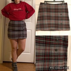 Red and Gray Plaid Skirt